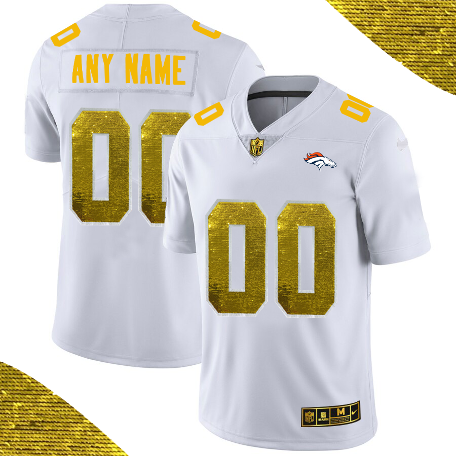 Men's Denver Broncos ACTIVE PLAYER White Custom Gold Fashion Edition Limited Stitched Jersey